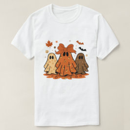 可愛いオレンジリボンのジャックオランタン模様の秋の幽霊 Tシャツ