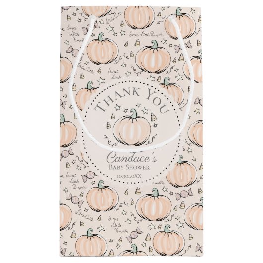 可愛いオレンジ小さなかぼちゃ赤ちゃんシャワーありがとう スモールペーパーバッグ (裏面)
