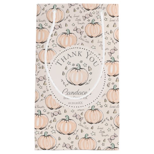 可愛いオレンジ小さなかぼちゃ赤ちゃんシャワーありがとう スモールペーパーバッグ (正面)