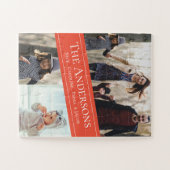 可愛いオレンジ数々の色の写真コラージュの家族の名前 ジグソーパズル (横)