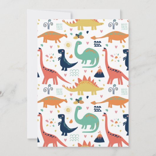 可愛いオレンジ緑のベビー恐竜の男の子の赤ちゃんシャワー 招待状 (裏面)