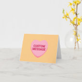 可愛いオレンジ色のカスタムピンクのメッセージ会話ハート カード (黄色い花)