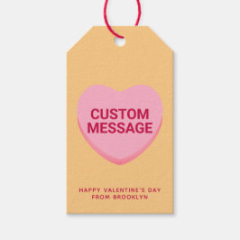 可愛いオレンジ色のカスタムピンクのメッセージ会話ハート ギフトタグ