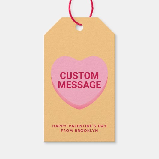 可愛いオレンジ色のカスタムピンクのメッセージ会話ハート ギフトタグ (正面)