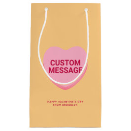可愛いオレンジ色のカスタムピンクのメッセージ会話ハート スモールペーパーバッグ