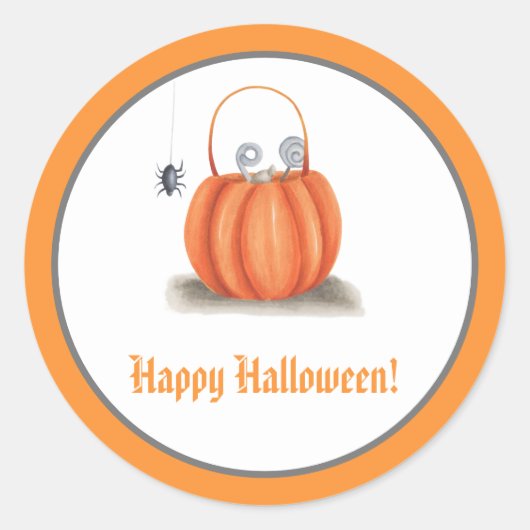 可愛いオレンジ色のカボチャのトリックまたはハロウィーンの治療 ラウンドシール (正面)