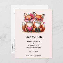 可愛いオレンジ色のキツネ結婚ズ 案内ポストカード