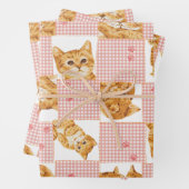 可愛いオレンジ色のタビー猫の格子模様のパッチワーク ラッピングペーパーシート (インサイチュ)