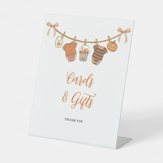 可愛いオレンジ色のハロウィーン赤ちゃんシャワーカードギフト 台座サイン (正面)