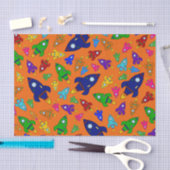 可愛いオレンジ色のロケット船パターン 薄葉紙 (クラフト)