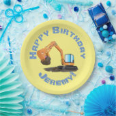 可愛いオレンジ色の掘削機の掘り下げ漫画パーソナライズされた ペーパープレート (パーティー)