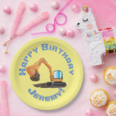 可愛いオレンジ色の掘削機の掘り下げ漫画パーソナライズされた ペーパープレート (パーティー)