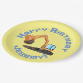 可愛いオレンジ色の掘削機の掘り下げ漫画パーソナライズされた ペーパープレート (アングル)