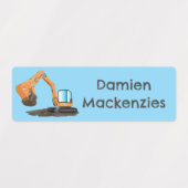 可愛いオレンジ色の掘削機の掘り下げ漫画パーソナライズされた ラベル (デザイン1)