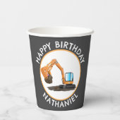 可愛いオレンジ色の掘削機の掘り下げ漫画パーソナライズされた 紙コップ (裏面)