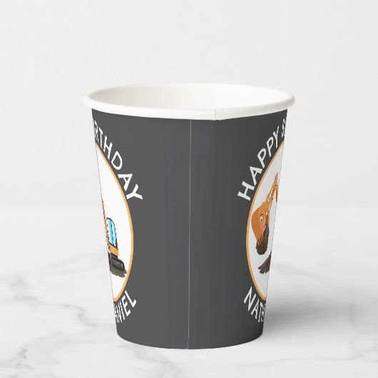 可愛いオレンジ色の掘削機の掘り下げ漫画パーソナライズされた 紙コップ (右)