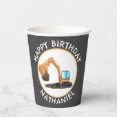 可愛いオレンジ色の掘削機の掘り下げ漫画パーソナライズされた 紙コップ (正面)