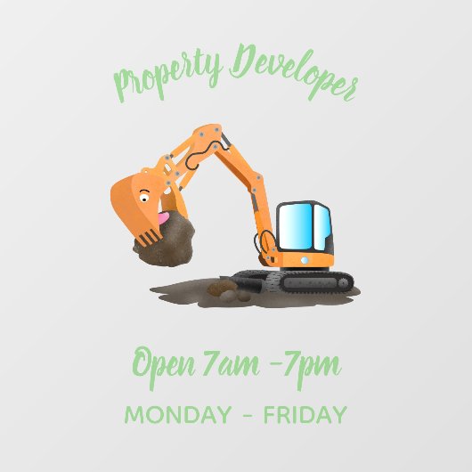 可愛いオレンジ色の掘削機の掘り下げ漫画 ウィンドウサイン (シート)