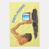 可愛いオレンジ色の掘削機の掘り下げ漫画 キッチンタオル (縦)