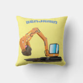 可愛いオレンジ色の掘削機の掘り下げ漫画 クッション (裏面)