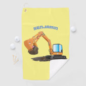 可愛いオレンジ色の掘削機の掘り下げ漫画 ゴルフタオル (インサイチュ)