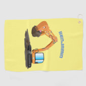 可愛いオレンジ色の掘削機の掘り下げ漫画 ゴルフタオル (横)