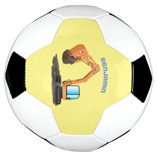 可愛いオレンジ色の掘削機の掘り下げ漫画 サッカーボール (回転)