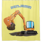 可愛いオレンジ色の掘削機の掘り下げ漫画 シャワーカーテン (正面)