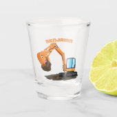 可愛いオレンジ色の掘削機の掘り下げ漫画 ショットグラス (正面)