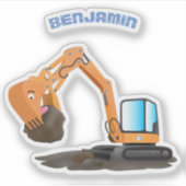 可愛いオレンジ色の掘削機の掘り下げ漫画 シール (正面)