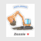 可愛いオレンジ色の掘削機の掘り下げ漫画 シール (シート)