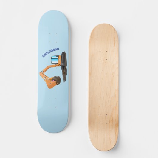 可愛いオレンジ色の掘削機の掘り下げ漫画 スケートボード (正面)