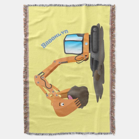 可愛いオレンジ色の掘削機の掘り下げ漫画 スローブランケット (正面縦)