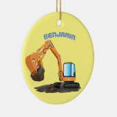 可愛いオレンジ色の掘削機の掘り下げ漫画 セラミックオーナメント (右)