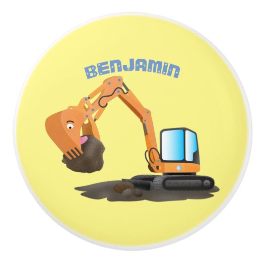 可愛いオレンジ色の掘削機の掘り下げ漫画 セラミックノブ (正面)