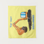 可愛いオレンジ色の掘削機の掘り下げ漫画 タペストリー (正面)