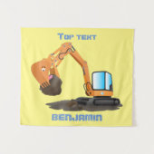 可愛いオレンジ色の掘削機の掘り下げ漫画 タペストリー (正面(横))