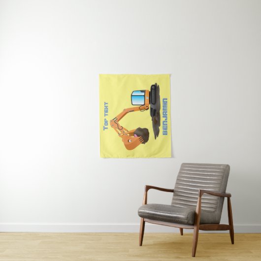 可愛いオレンジ色の掘削機の掘り下げ漫画 タペストリー (インサイチュ)