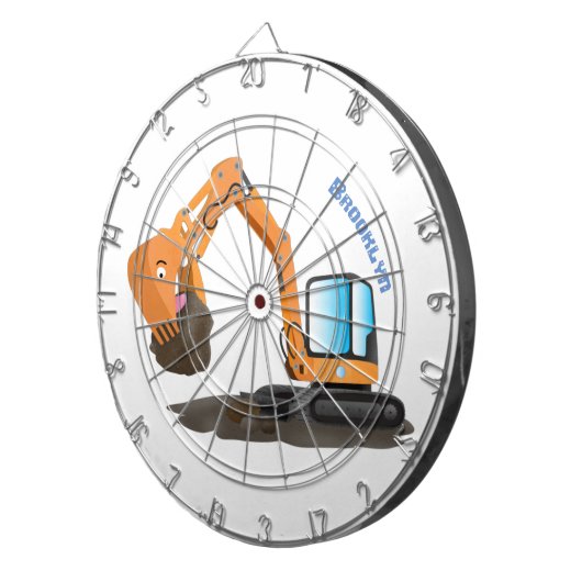 可愛いオレンジ色の掘削機の掘り下げ漫画 ダーツボード (正面右)