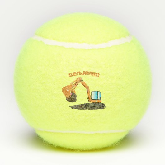 可愛いオレンジ色の掘削機の掘り下げ漫画 テニスボール (裏面)