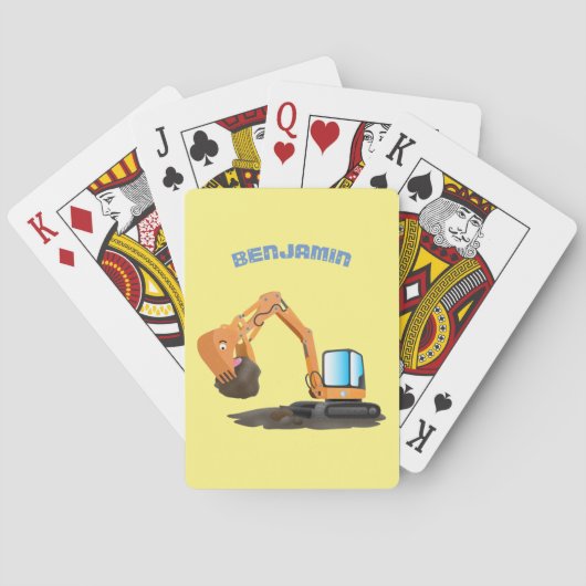 可愛いオレンジ色の掘削機の掘り下げ漫画 トランプ (裏面)