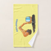 可愛いオレンジ色の掘削機の掘り下げ漫画 バスタオルセット (ハンドタオル)