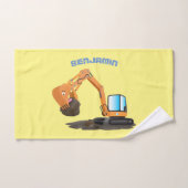 可愛いオレンジ色の掘削機の掘り下げ漫画 バスタオルセット (ハンドタオル)