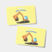 可愛いオレンジ色の掘削機の掘り下げ漫画 バッジ (正面＆裏面)