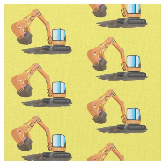 可愛いオレンジ色の掘削機の掘り下げ漫画 ファブリック (クローズアップ)