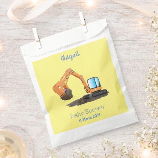 可愛いオレンジ色の掘削機の掘り下げ漫画 フェイバーバッグ (クリップ留めされた状態)