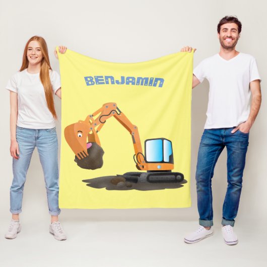 可愛いオレンジ色の掘削機の掘り下げ漫画 フリースブランケット (インサイチュ)