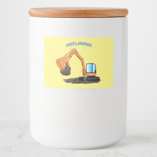 可愛いオレンジ色の掘削機の掘り下げ漫画 フードラベル (正面)