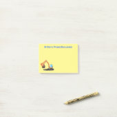 可愛いオレンジ色の掘削機の掘り下げ漫画 ポストイット (デスク上)