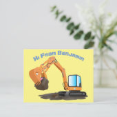 可愛いオレンジ色の掘削機の掘り下げ漫画 ポストカード (スタンド正面)